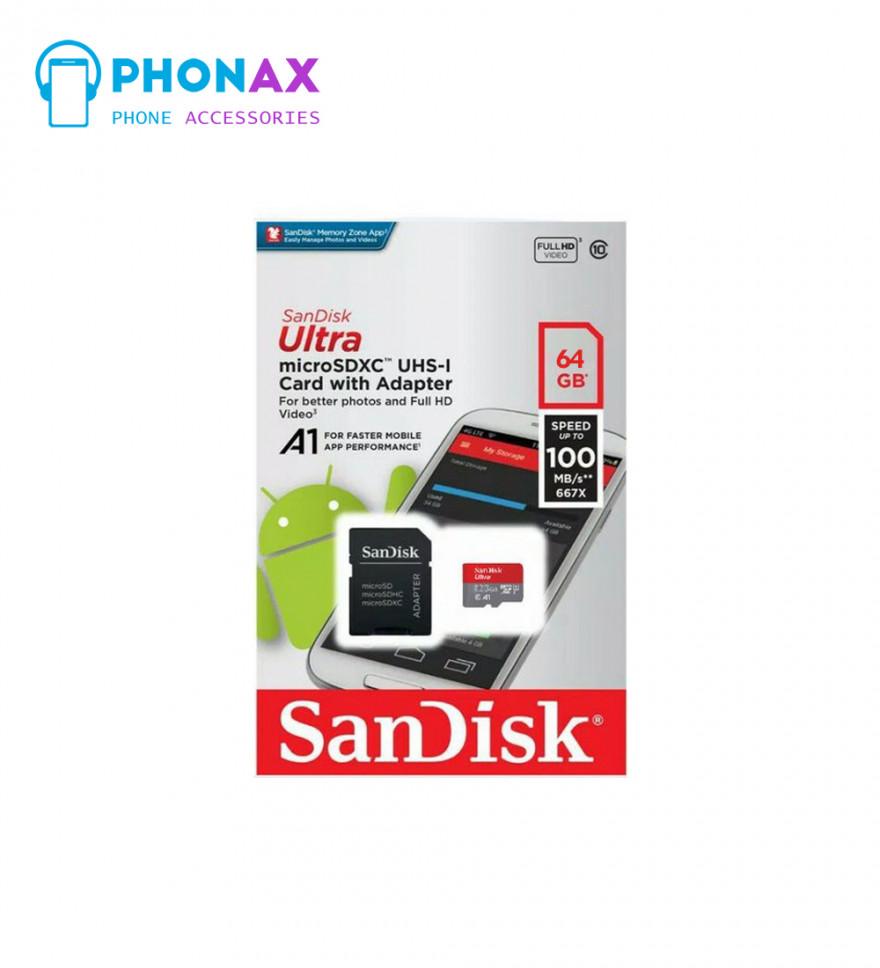 تصویرکارت حافظه microSDXC سن دیسک مدل A1 کلاس 10 استاندارد UHS-I ظرفیت 64 گیگابایت با گارانتی مادام العمر