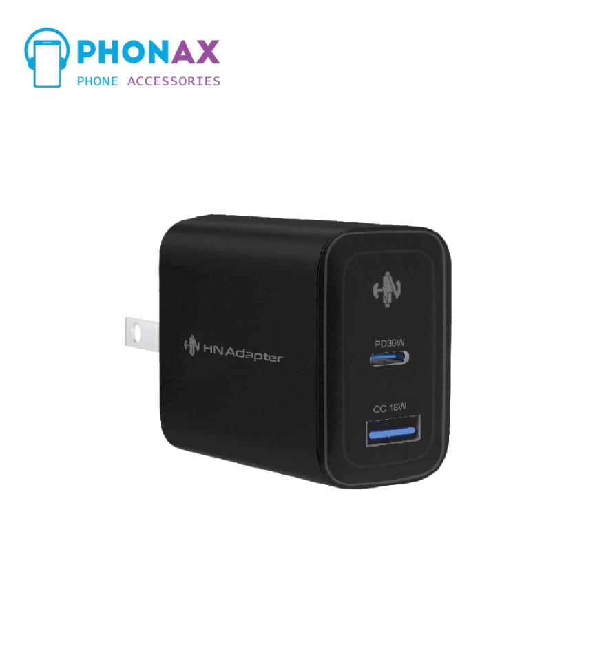 تصویرآداپتور شارژر 30W PD+QC3 18W برند HN با ضمانت تعویض 12ماهه