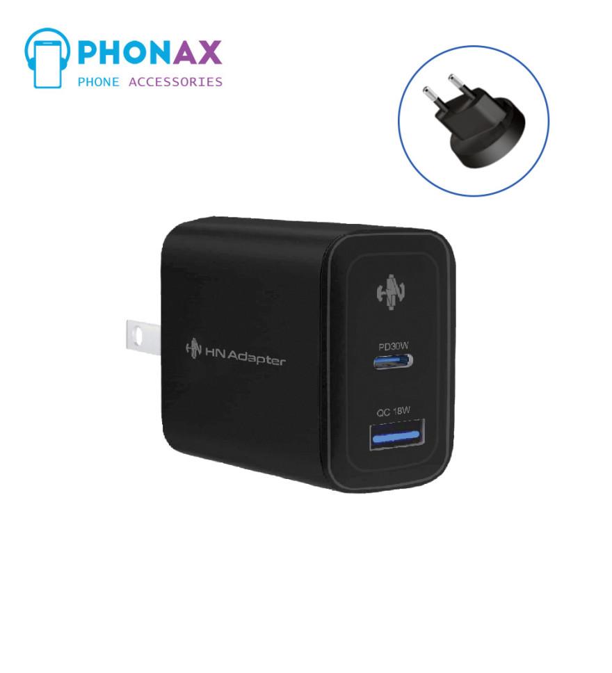 تصویرآداپتور شارژر 30W PD+QC3 18W برند HN با ضمانت تعویض 12ماهه