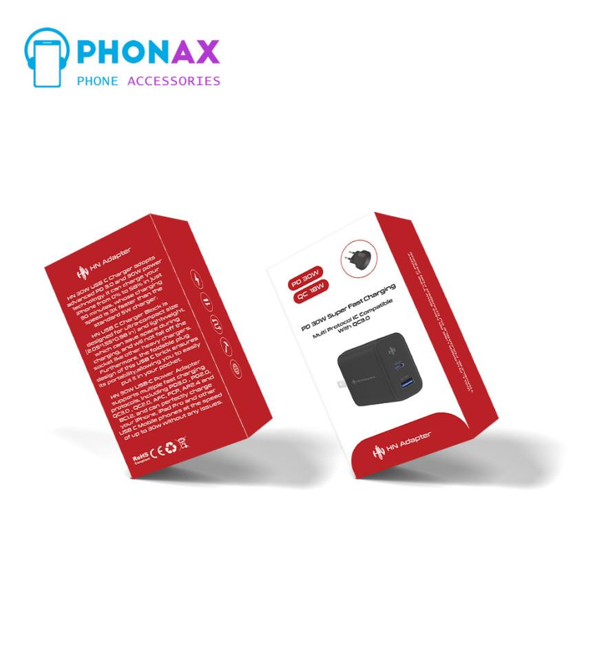 تصویرآداپتور شارژر 30W PD+QC3 18W برند HN با ضمانت تعویض 12ماهه