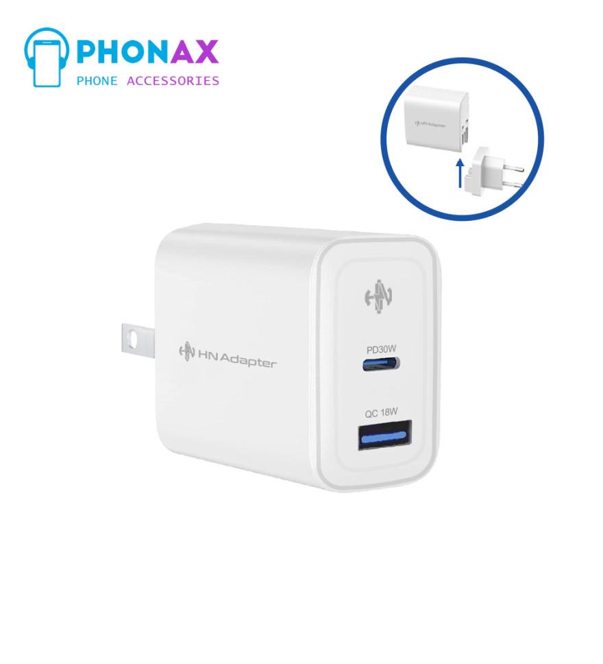 تصویرآداپتور شارژر 30W PD+QC3 18W برند HN با ضمانت تعویض 12ماهه