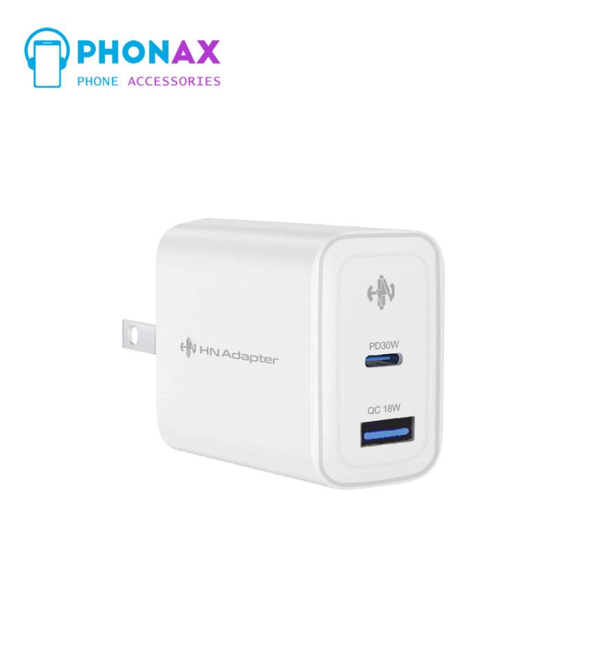 تصویرآداپتور شارژر 30W PD+QC3 18W برند HN با ضمانت تعویض 12ماهه