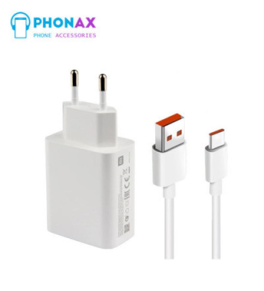 تصویرشارژر شیائومی مدل 67 وات به همراه کابل تبدیل USB-C نمایش ثانیه شمار روی گوشی با 6ماه گارانتی