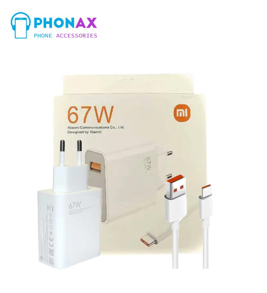 تصویرشارژر شیائومی مدل 67 وات به همراه کابل تبدیل USB-C نمایش ثانیه شمار روی گوشی با 6ماه گارانتی