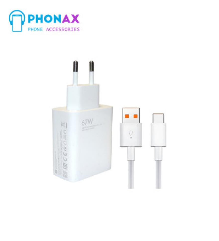 تصویرشارژر شیائومی مدل 67 وات به همراه کابل تبدیل USB-C نمایش ثانیه شمار روی گوشی با 6ماه گارانتی
