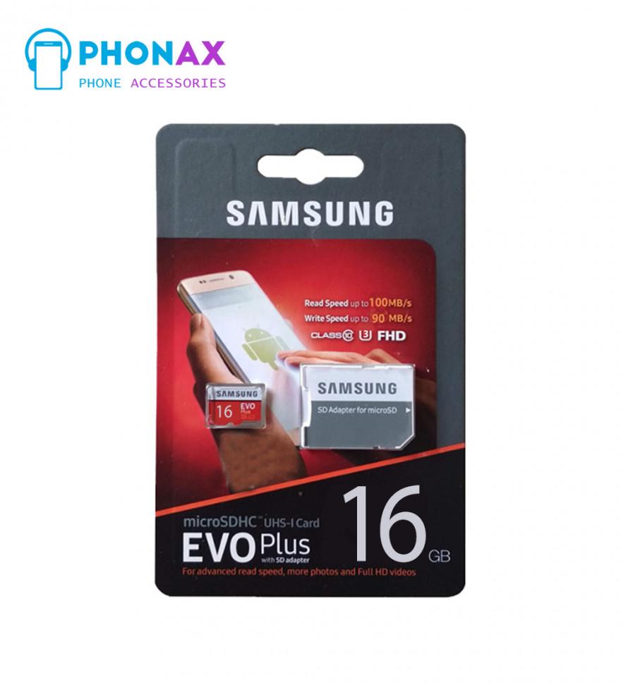 تصویرکارت حافظه microSDXC سامسونگ مدل Evo Plus کلاس 10 استاندارد UHS-I U3 سرعت 100MBps همراه با آداپتور SD ظرفیت 16 گیگابایت با گارانتی مادام العمر