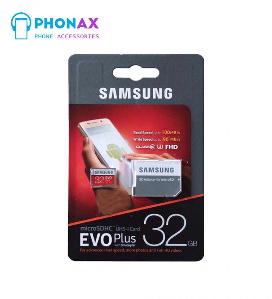تصویرکارت حافظه microSDXC سامسونگ مدل Evo Plus کلاس 10 استاندارد UHS-I U3 سرعت 100MBps همراه با آداپتور SD ظرفیت 32 گیگابایت با گارانتی مادام العمر