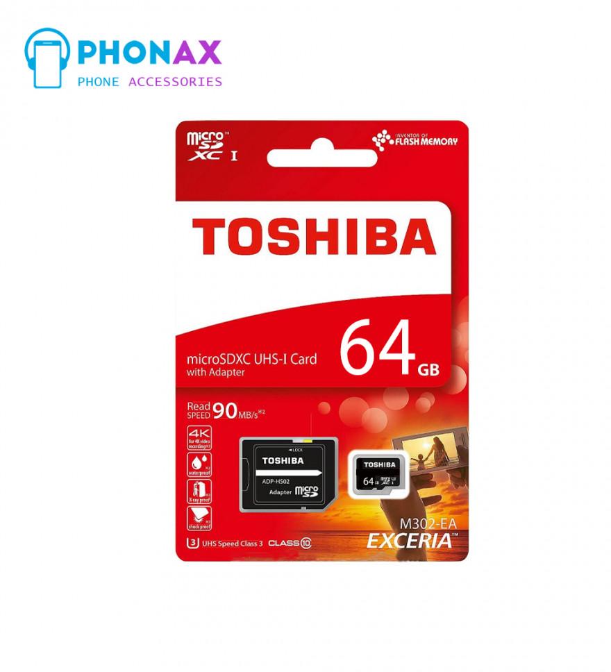 تصویرکارت حافظه microSDXC توشیبا مدل EXCERIA M302-EA کلاس 10 استاندارد UHS-I U1 سرعت 90MBps ظرفیت 64 گیگابایت به همراه آداپتور SD با گارانتی مادام العمر